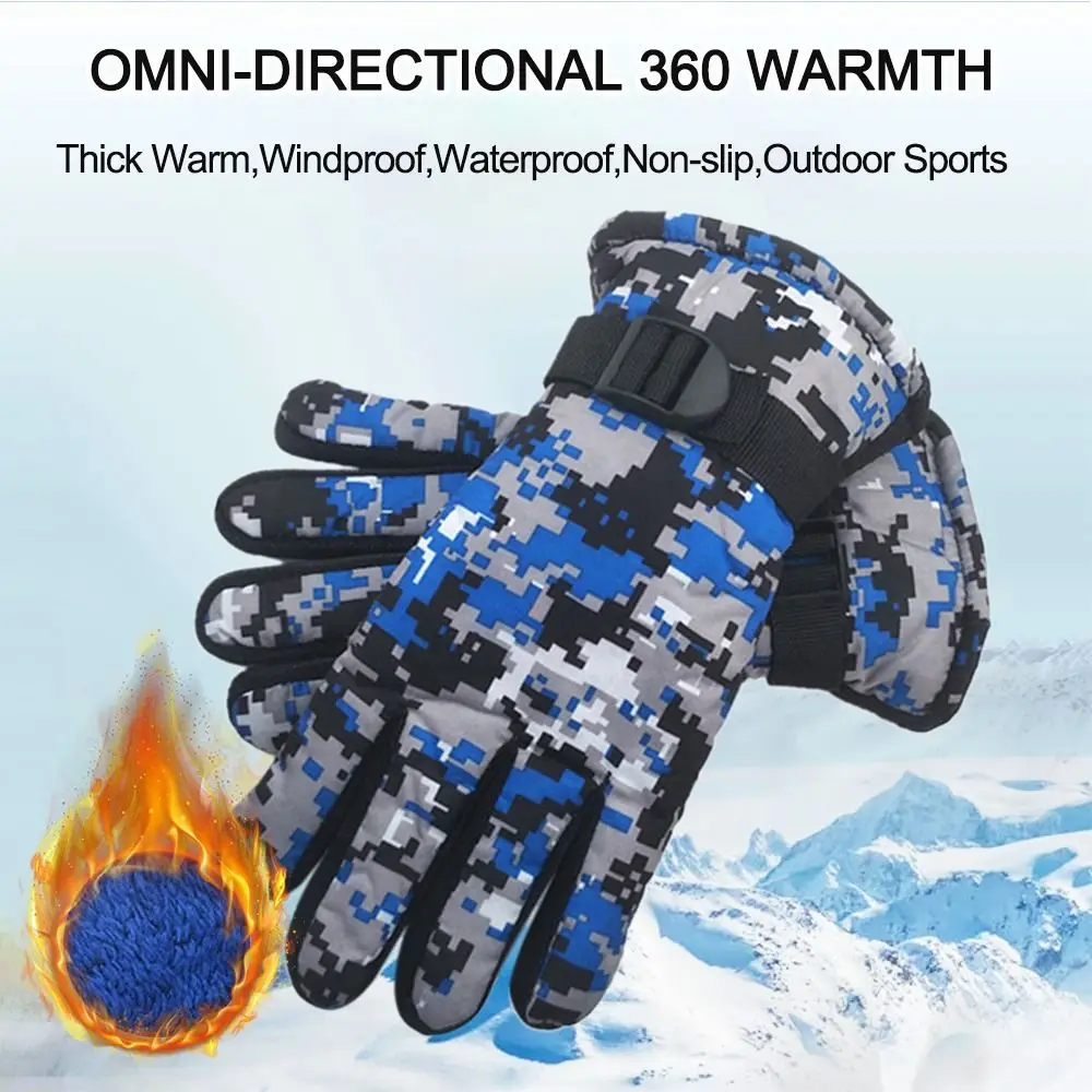 Winter Waterproof Outdoor Snowboard Camouflage Print Windproof Long-sleeved Mittens Children Ski Gloves Thick Warm