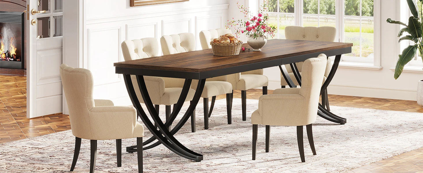 Rectangular Dining Table for 6-8, 78 inch Large Farmhouse Dinner Table for Kitchen Dining Room Living Room,Brown