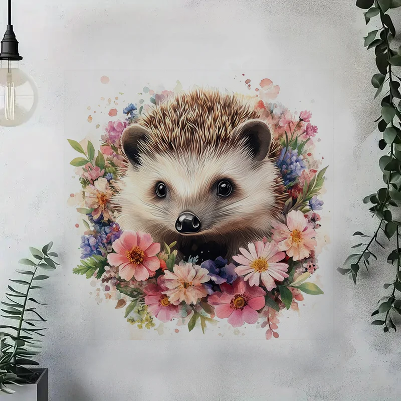 Floral Hedgehog Self-Adhesive Wall Decal-Removable, Reusable PVC Sticker for Bathroom,Kitchen & Living Room Decor