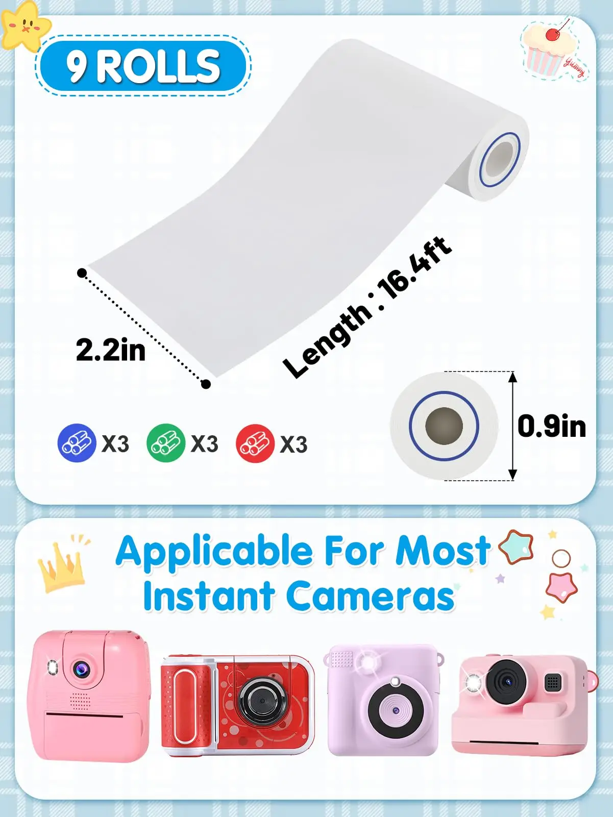 5-Color Mini Instant Camera Paper Roll Refill - Compatible with Most Instant Print Camera, HD Photo Printer Paper