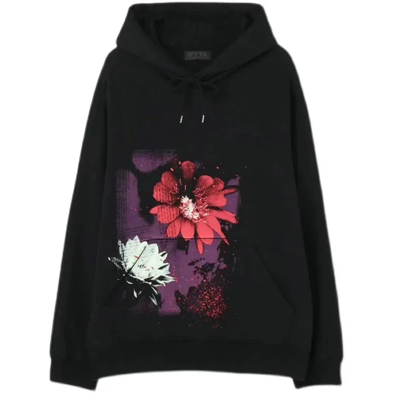 

Yohji Yamamoto Cotton Men's Hoodies Japanese Autumn Plushed Warm Tops S'YTE Purple Haze Print Casual Women's Loose Sweatshirts