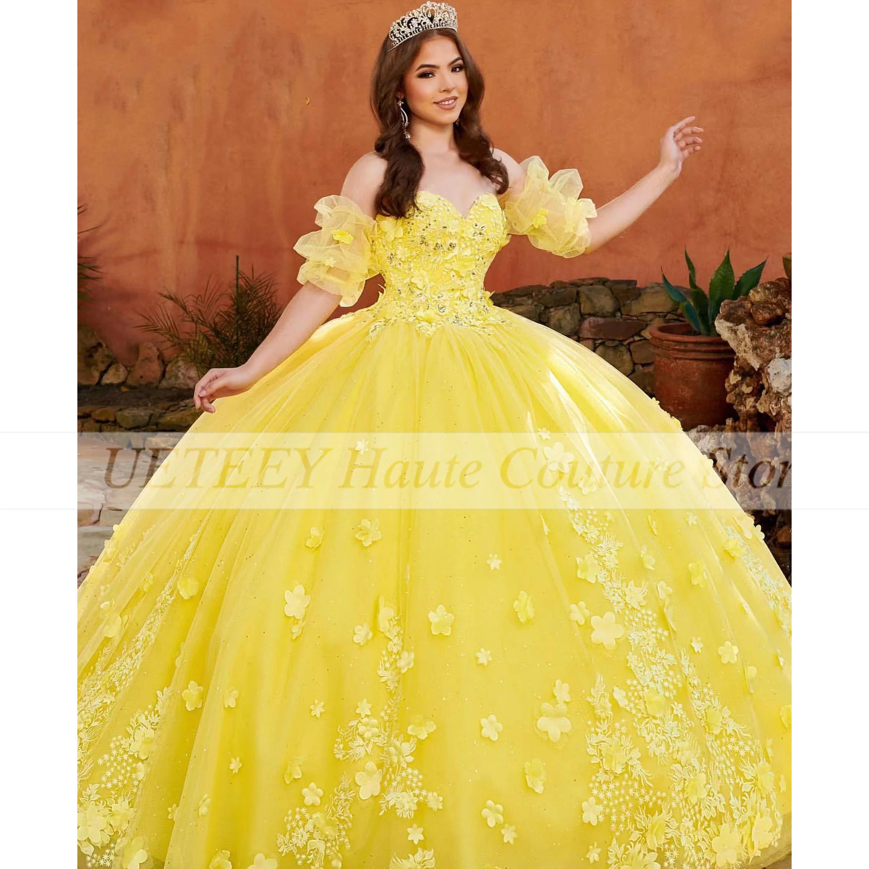 

Luxury Yellow Quinceanera Dresses For Mexico Sweet 16 Girl Appliques Beading Princess Ball Gown Vestido De 15 Anos Prom