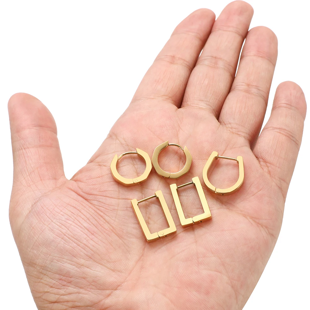 Orecchini Pendenti Orecchini Huggie In Acciaio Inox - Cerchi Geometrici Triangolari Unisex, 2 Pezzi Orecchini Uomo Diamante