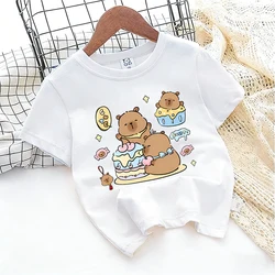 Capybara Cartoon Print Streetwear T - Shirt for Kids - Cute Kawaii Short Sleeve Cotton Top (Shui 586)