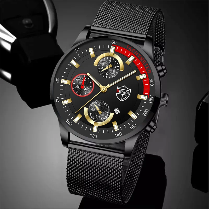Luxury New Mens Watches Stainless Steel Mesh Belt Quartz WristWatch Men Casual Leather Calendar Luminous Clock relogio masculino