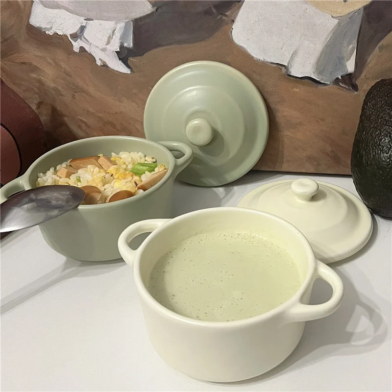 Ceramic Double Ear 220ml Covered Small Bowl - Versatile