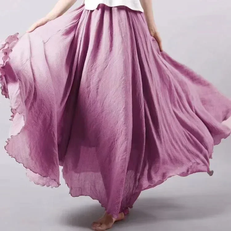 Women Maxi Skirts Summer Cotton Linen Loose Long Skirt