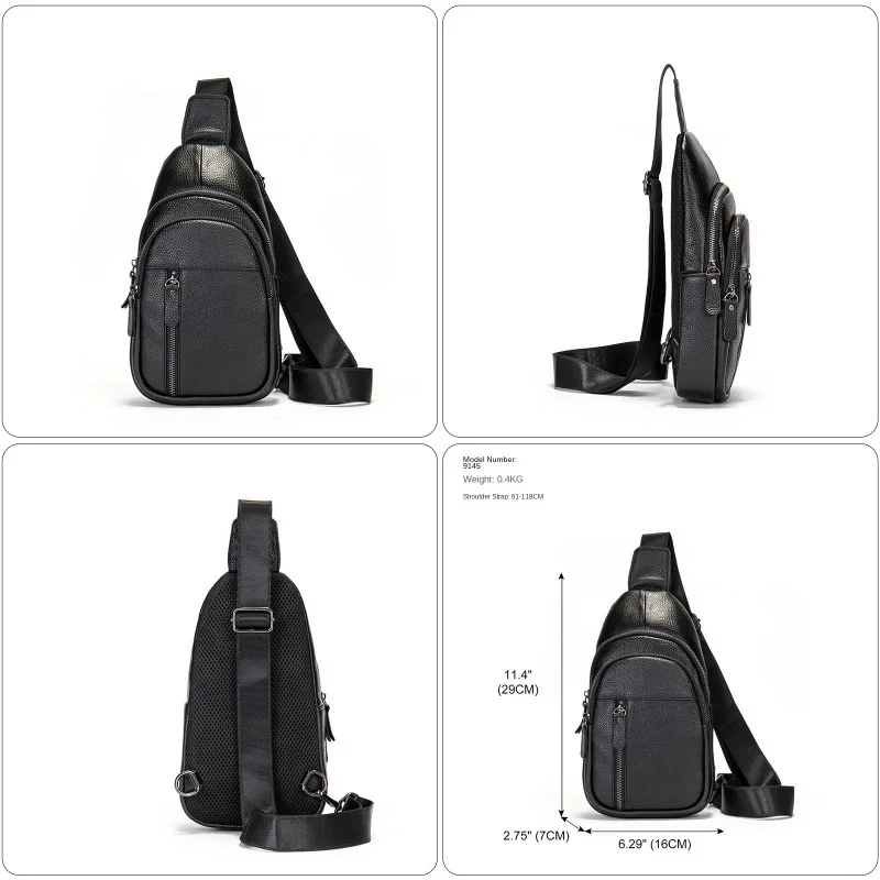 New Men's Cow Leather Chest Sports Man Shoulder Bag Casual Male Crossbody Bag