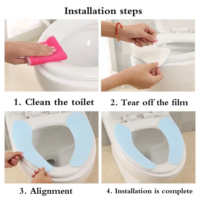 1Pair Washable Toilet Cushion Sticker Seat Lid Pad Comfortable Soft Toilet Seat Cover Mat Adhesive Cloth Cushion Sticker