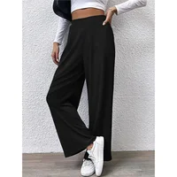 2025 Casual Straight Leg Pants Women Elastic Waist Stretchy Slimming Solid Black Office Daily Trousers   - Image 3