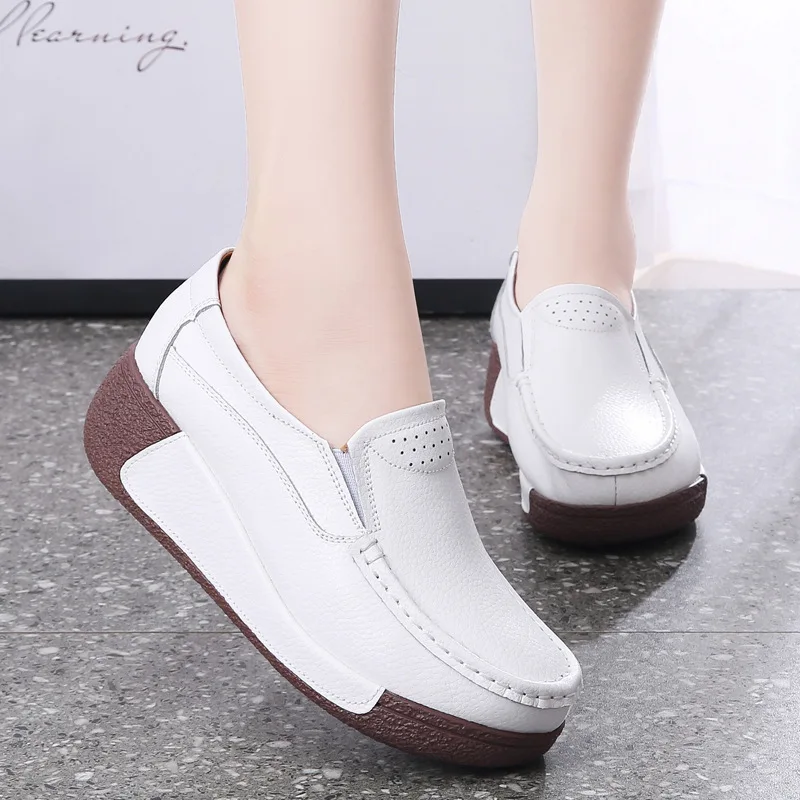 2024 Casual Breathable Genuine Leather Cowhide 6cm Wedges Platform Shoes For Women Chaussure Femme Ladies Trainers Zapatos Mujer 2