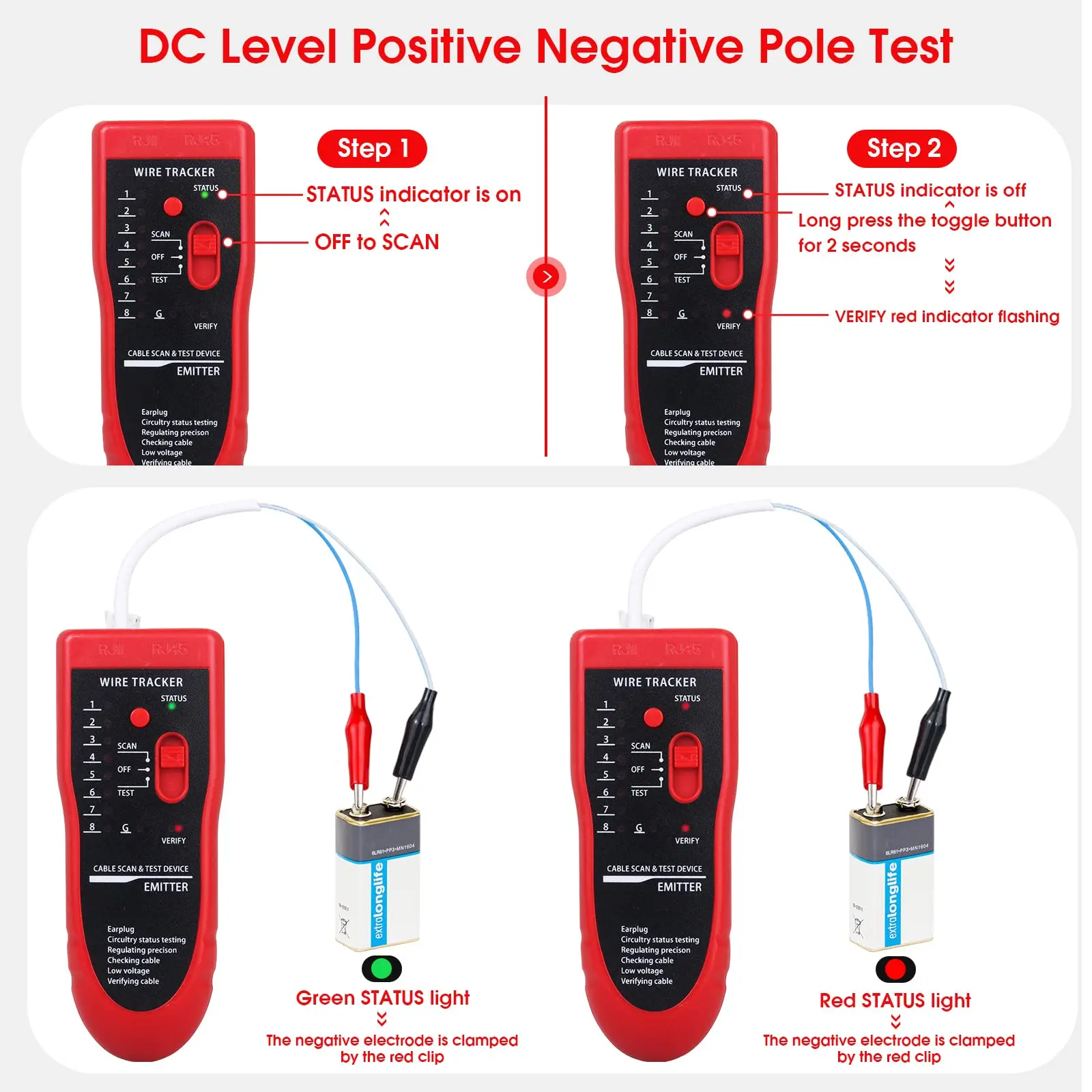 Network Cable Tester, RJ45 RJ11 Multi-Function Wire Tracer and Circuit Tester wi