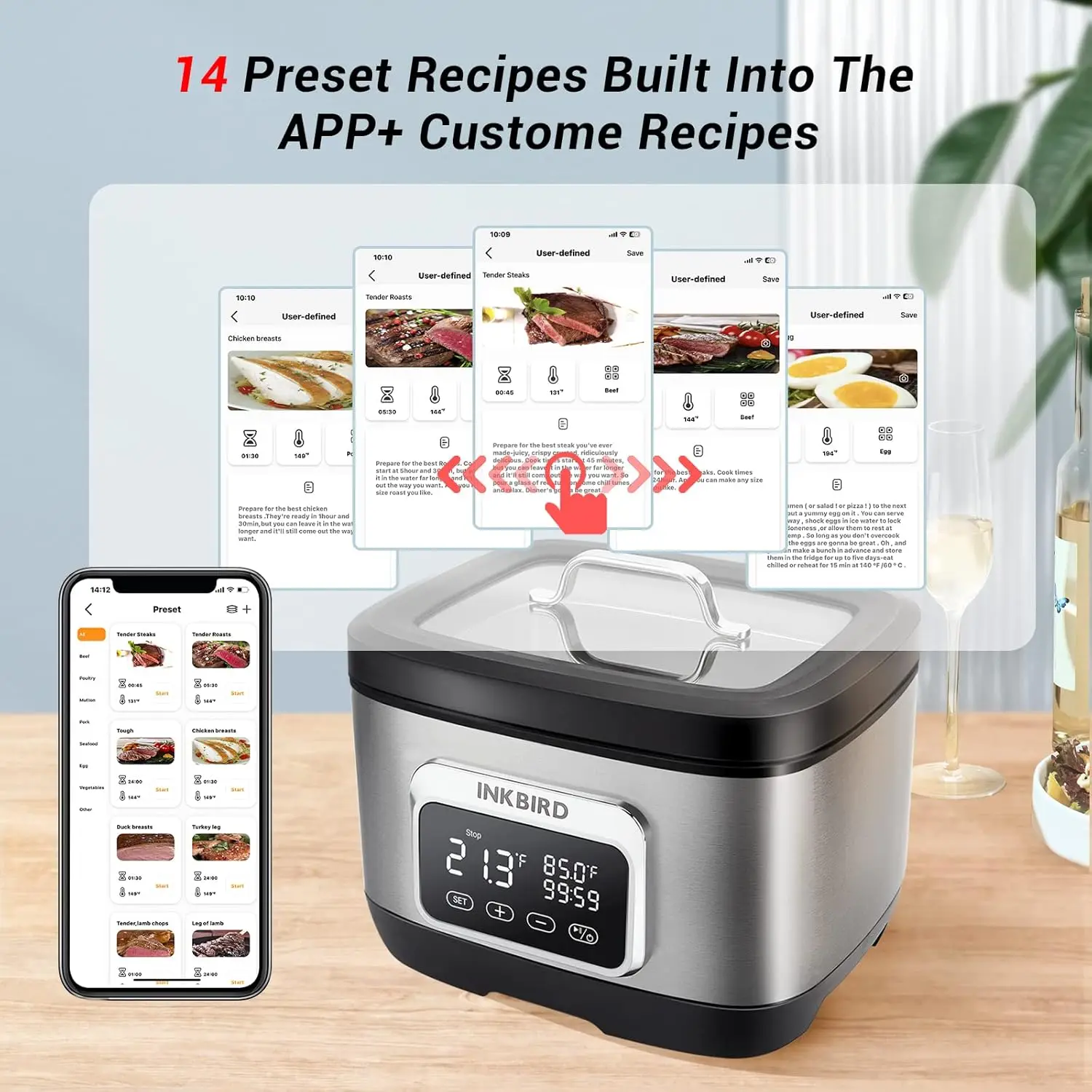 Sous Vide Machine, 8 Quart Water Oven with Rack Divider and 14 Preset Recipes, 3D Water Circu