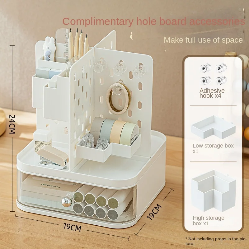 Large Capacity with Drawer Rotatable Hole Hole Plate Pen Holder Storage Box Desktop Storage High Appearance Level DIY