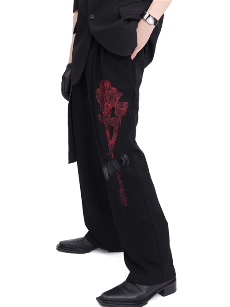 2023 Fashion black English PU leather skirt dress pants men and women loose straight leg casual pants