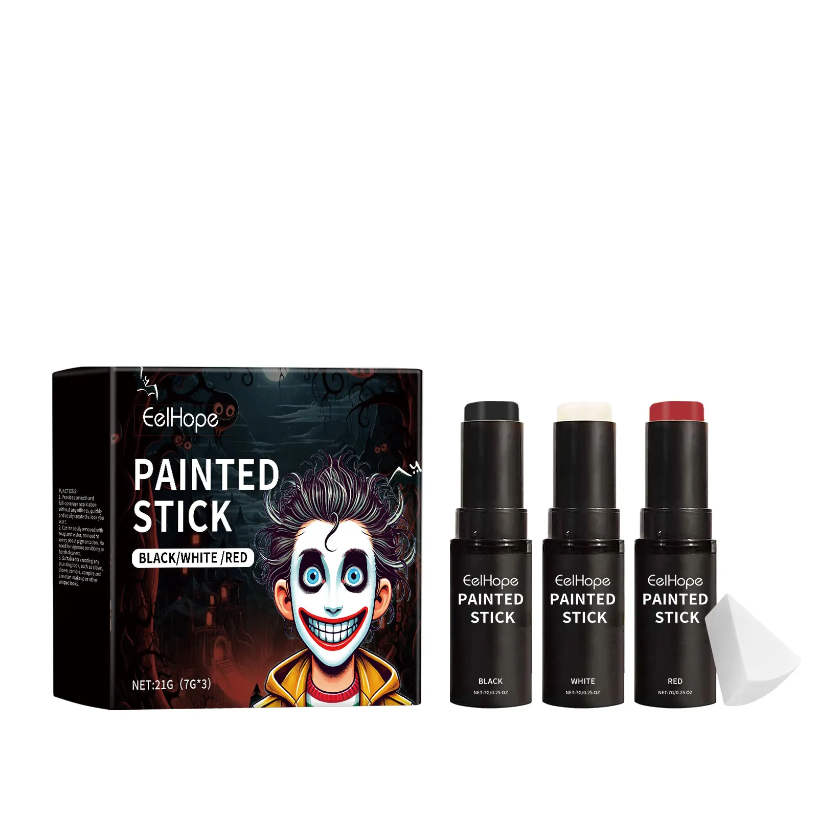 Halloween Body Painting Stick Set Cosplay Create Stunning Clown Style Durable Sweat Resistance Black White Facial Makeup Stick