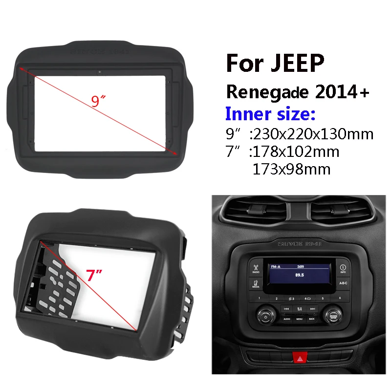 Fascia Autoradio Per Jeep Renegade 2014 + 2 Din Auto Stereo Audio Cruscotto Adattatore Pannello Dash Frame Kit Cornice Frontalino