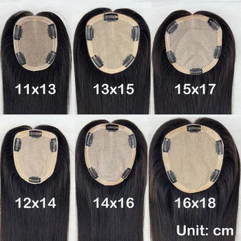 Topper per capelli umani con base in seta, capelli europei Remy lisci, completamente annodati a mano, morbidi e traspiranti, con clip per donna
