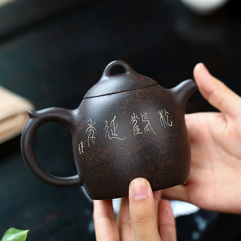 Chinese Style Yixing Raw ore black gold sand Purple Clay Teapot, Kung Fu Household Teaware, Pure Handmade, 350cc , Tea Pots, 1Pc
