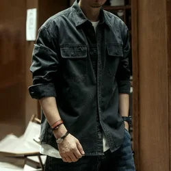 Men's Denim Jacket Cargo Shirt Autumn Male Jean Coats Black Big Size Free Shipping Winter Outerwear Joker Clothing Washed Cowboy