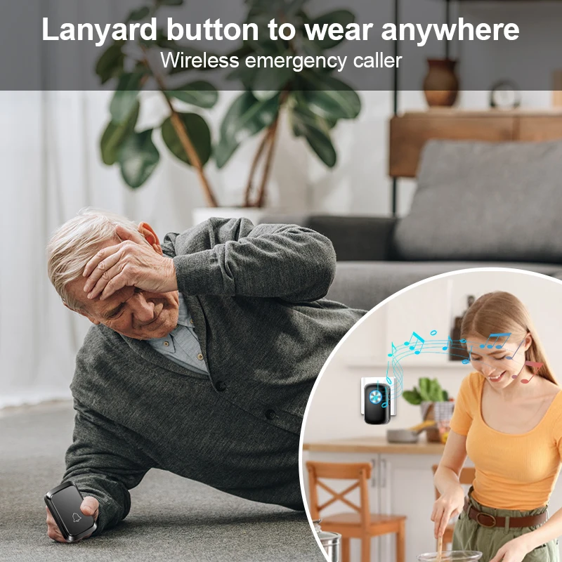 SOS Panic Call Button Smart Wireless Doorbell Watch Style Call Button Caregiver Pager Secure Alarm System For Patient Elderly
