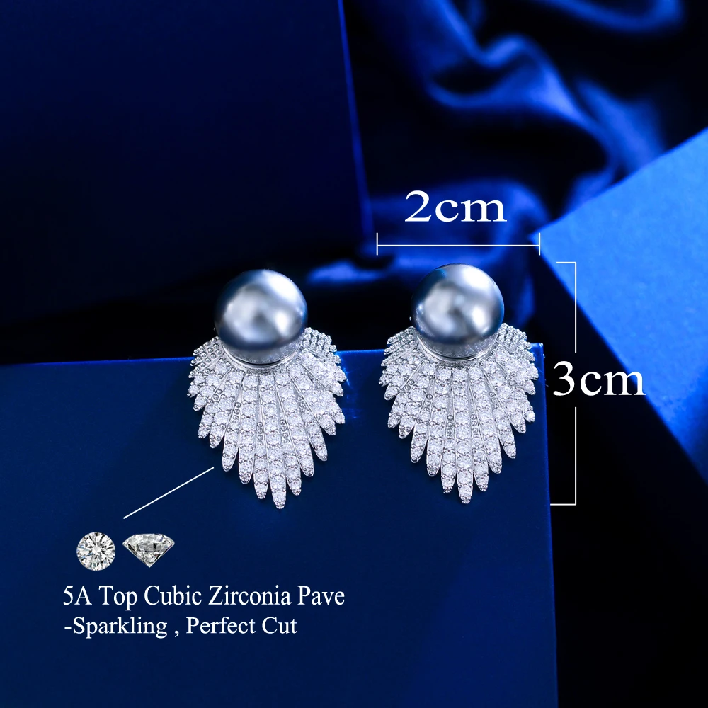 CWWZircons Micro Paved Cubic Zirconia Feather Drop Big Grey