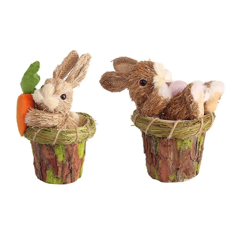 

Y1UU Easter Bunnies Decorations Simulation Straw Rabbit Figurine Desktop Artificial Animal Model for Easter Day Garden Decor