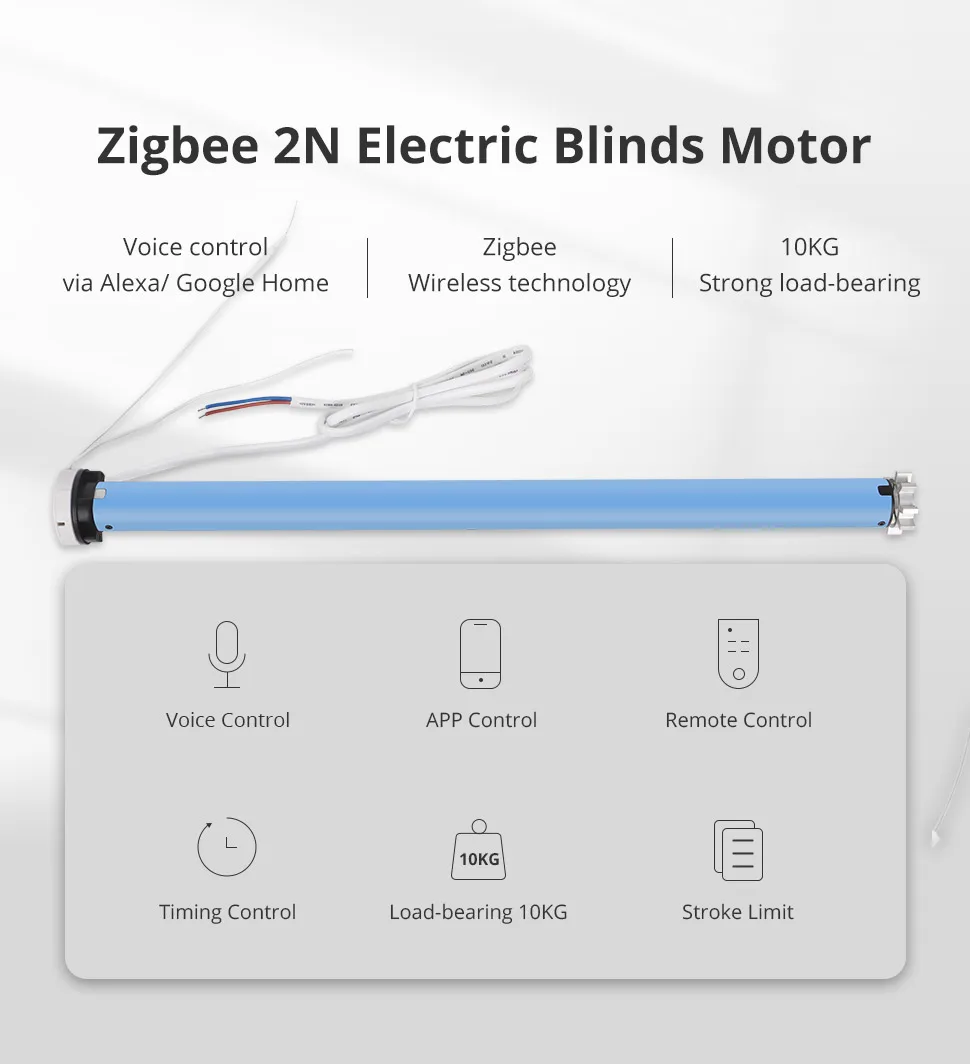 2N Zigbee Electric Roller Shade Motor for 37mm 38mm Tube Work with Tuya Alexa Go