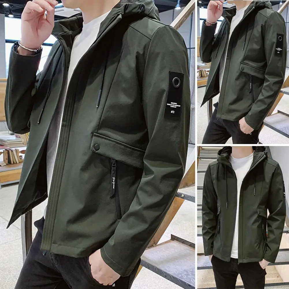 

Men Outerwear Hooded Windproof Men's Winter Coat with Zipper Placket Pockets Stylish Outwear for Autumn Winter Solid Color Men