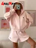 Spring Women's Summer Suit with Shorts Cotton Oversize Pink  Top and Shorts Set Two-piece Casual Tracksuit with Shorts for Women 2