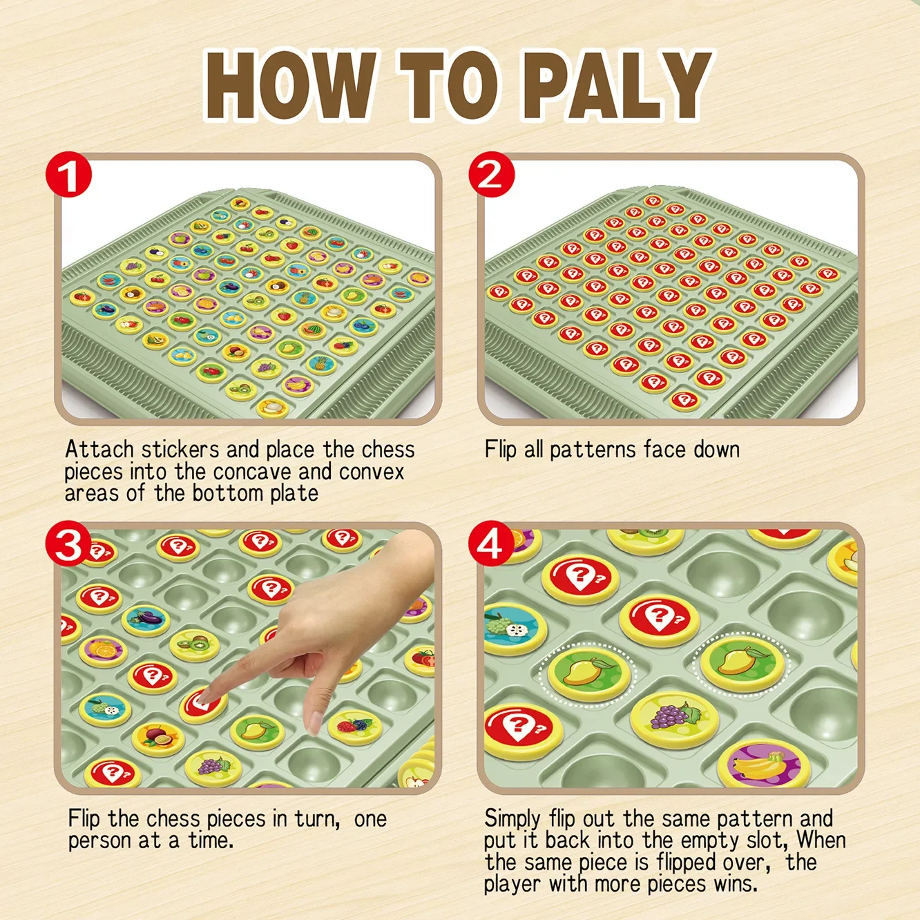 과일 플립 체스 메모리 매치 챌린지 체스 게임 전략 보드 게임 논리적 사고 인지력 향상 부모-자녀 상호작용 장난감