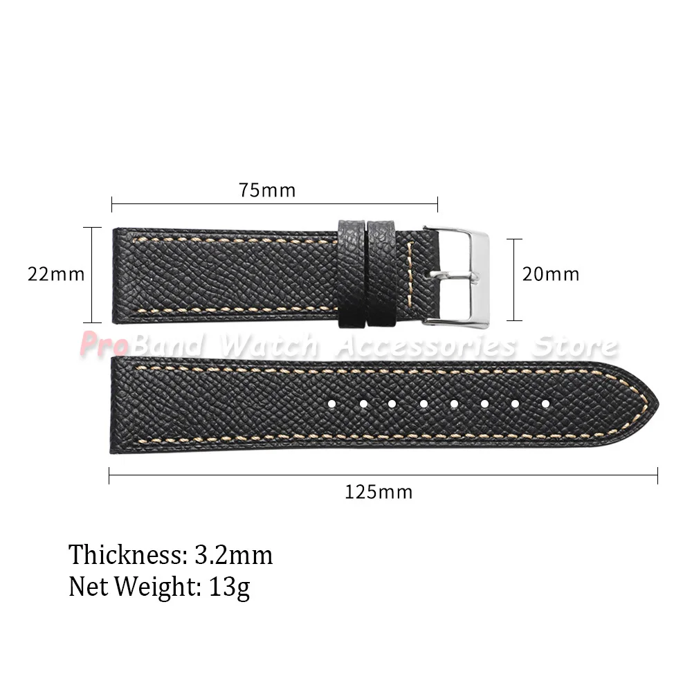 Premium Calfskin Leather Watch Strap - Blue Grey Cowhide Wristband Bracelet for Men and Women, Available in Multiple Sizes