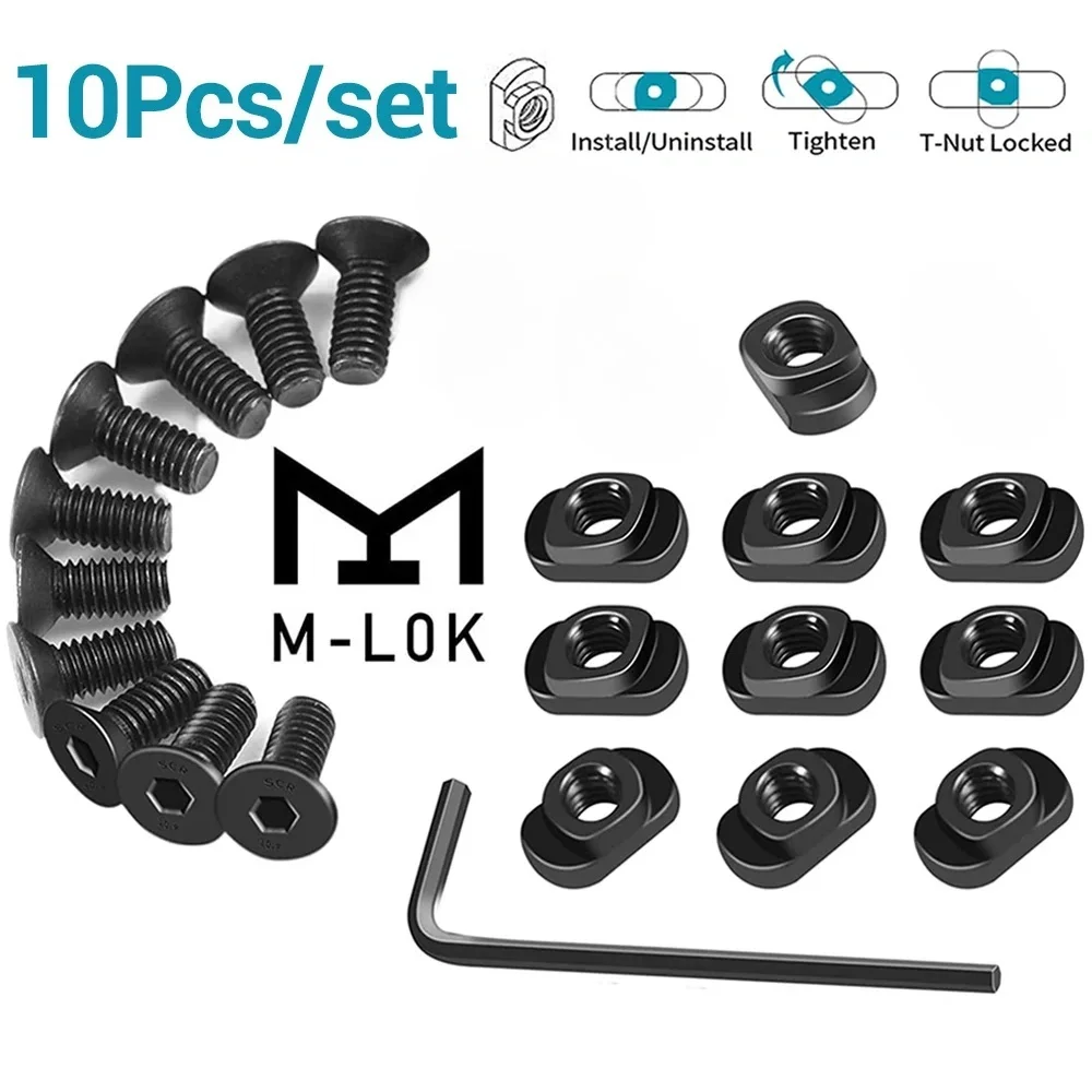 10 Stuks M-LOK Schroef En Moer Vervangende Rails T-Moer Schroef Vervangingsset Voor Mlok Handguard Rail Secties Jacht Pistool Accessoires