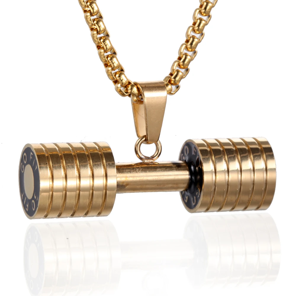 

Men Necklaces 316L Stainless Steel Go Fit Pendant Fitness Muscles Bodybuilding Chain Punk Rock for Rider Jewelry Gift