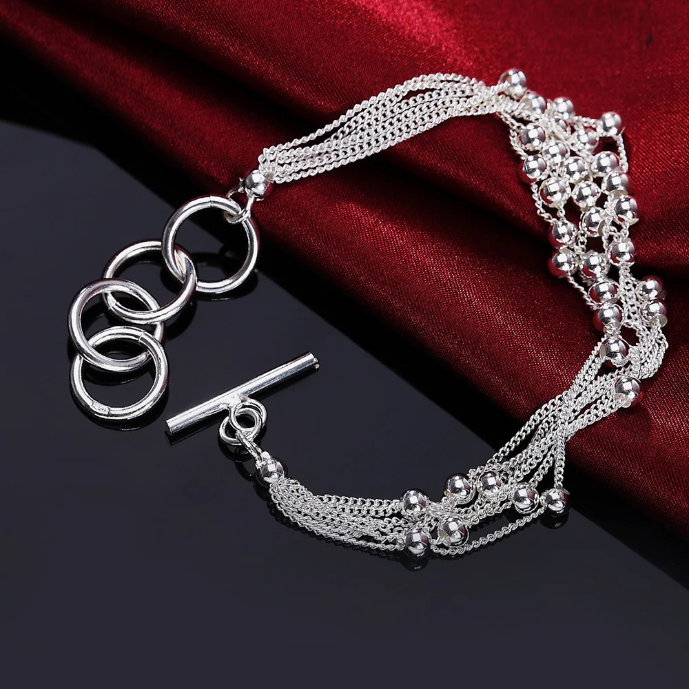

Hot charms 925 Sterling silver Five-line tassel beads chain Bracelet for woman Wedding party Christmas Gift fashion Jewelry