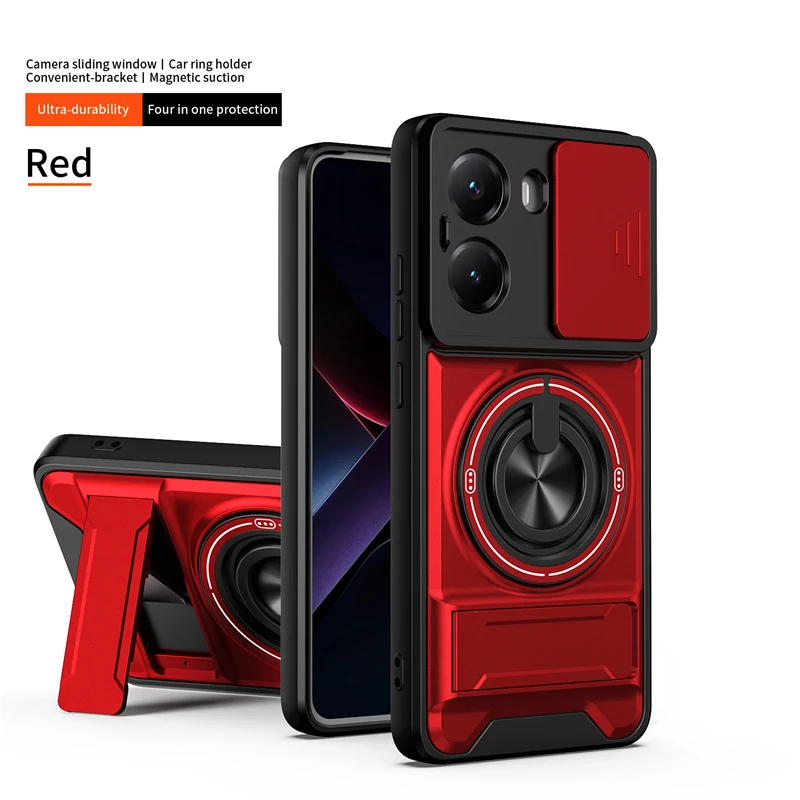 Magnetic Ring Stand Holder Phone Case with Shockproof Slide Lens Protector Cover