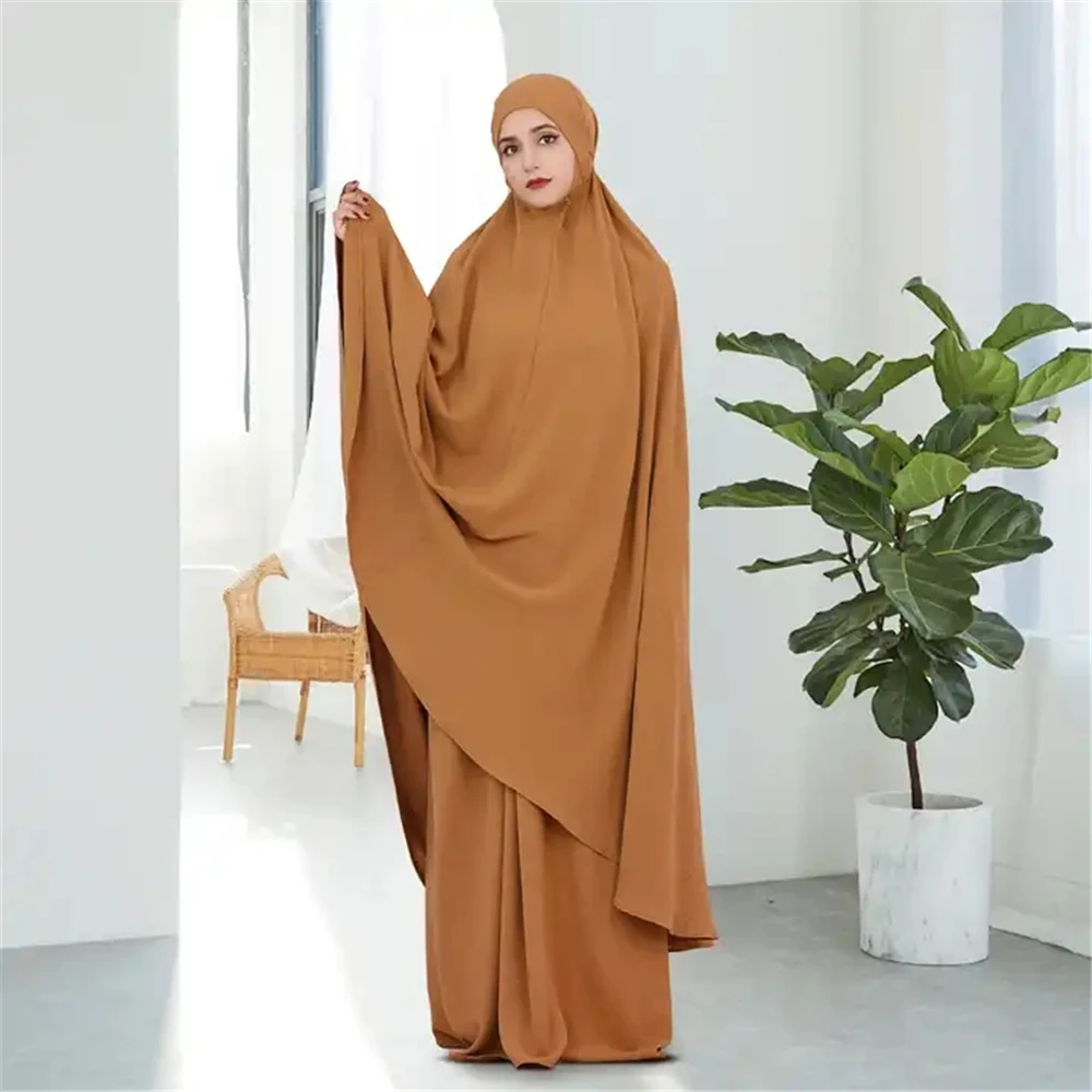 

Ramadan Women 2 Piece Muslim Prayer Set Khimar Abaya Overhead Hijab+Skirt Full Cover Islam Clothing Middle East Worship Service