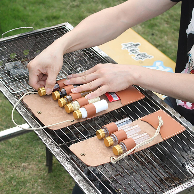 

Outdoor Spice Bottle Set Portable Folding Leather Waterproof Large Capacity Camping Hiking Picnic BBQ Seasoning Bag