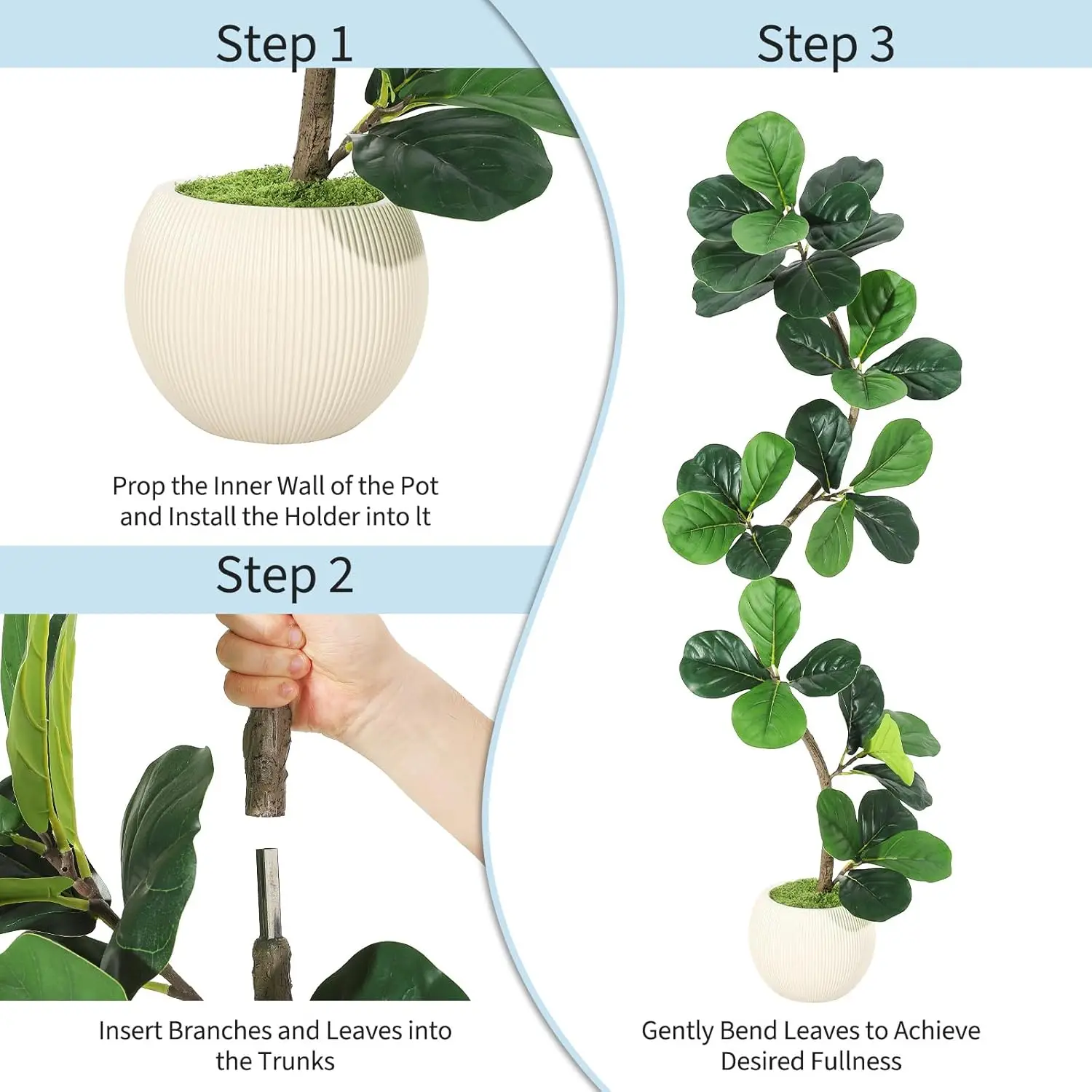Künstlicher Geigenblatt-Feigenbaum, künstliche Pflanze mit weißem Pflanzgefäß, großer künstlicher Ficus-Baum für Zuhause oder Büro, Einweihungsgeschenk – Detail 6