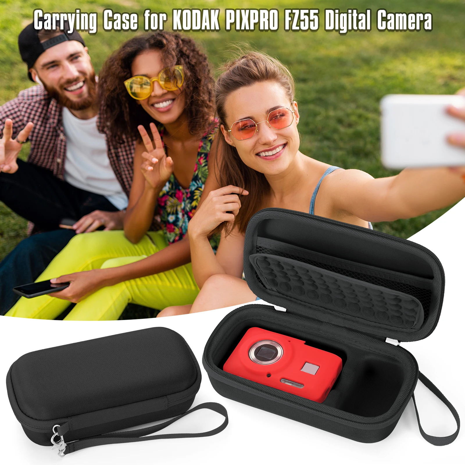 Digital Camera Case Camera Carrying Case Small Camera Pouch with Mesh Pocket for Accessories SD Card for KODAK PIXPRO FZ55/FZ45