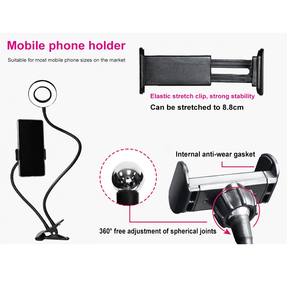 Clip On Led Selfie Ring Light With Phone Holder Flexible Dimmable Make Up Lamp Desk Table Lamp Photo Studio For Live Stream 4