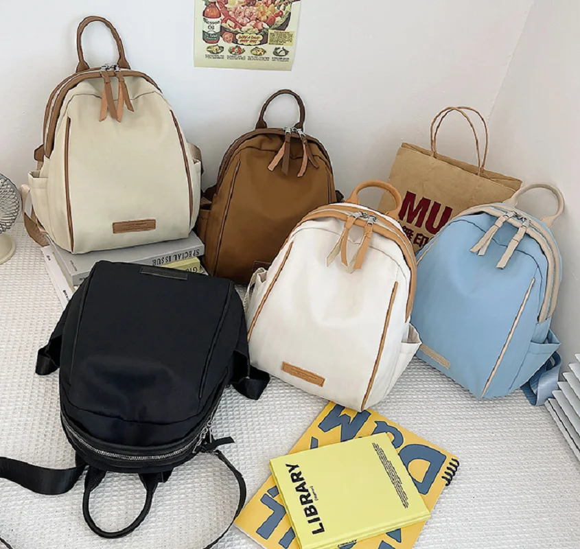 New Women Fashion Korean High Quality Nylon Backpack Casual Lovely Girls School Bag Double Zipper Shoulder Bags Crossbody Bag