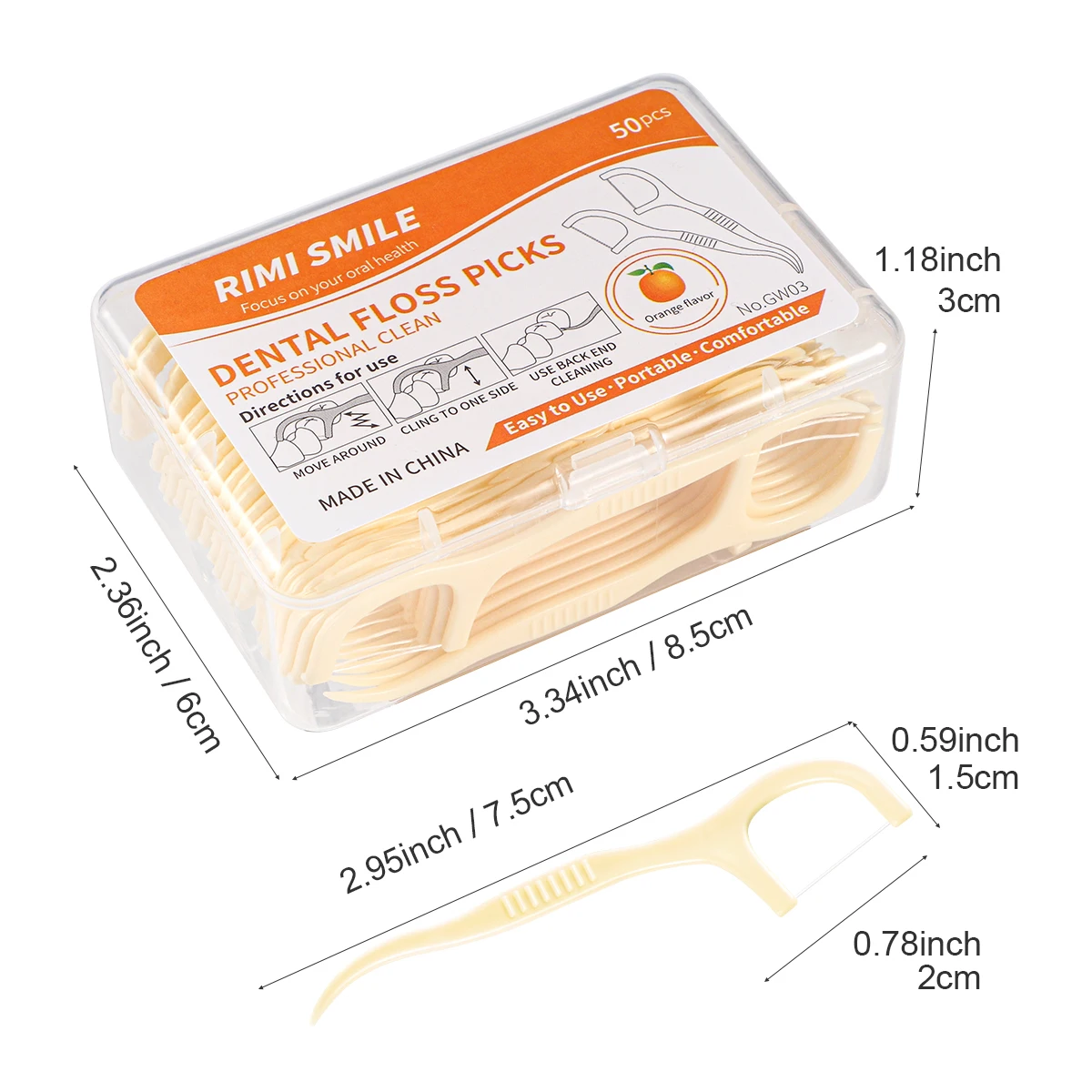 50 sticks/box Orange dental floss stick Toothpick Cleaning tool For interdental gaps