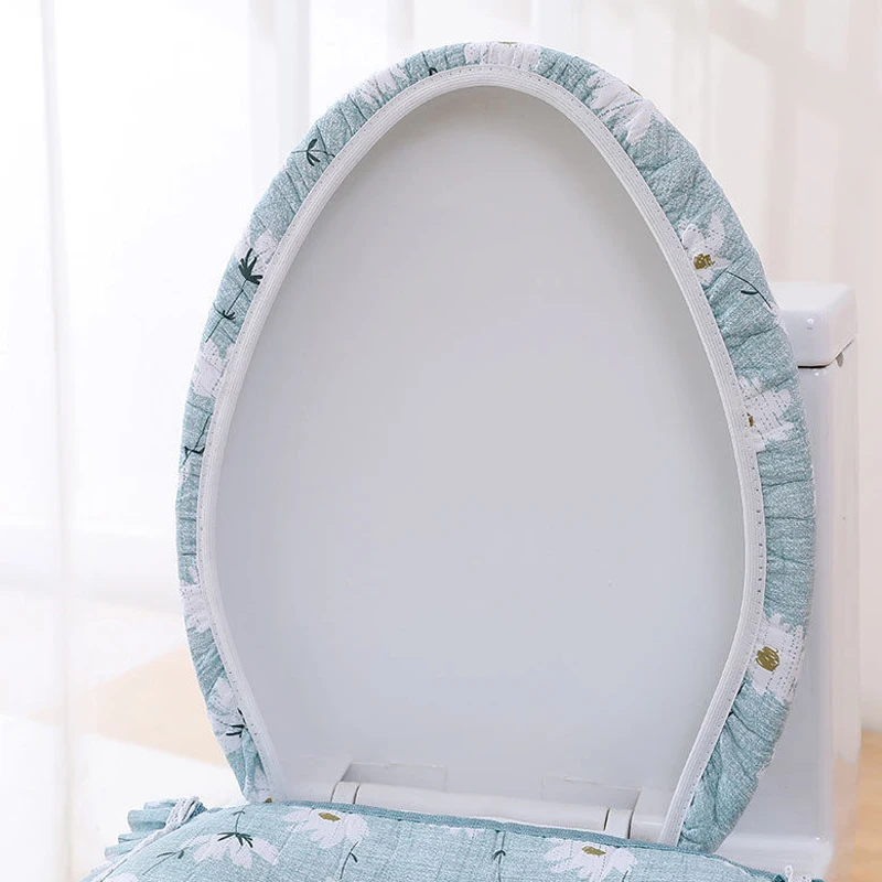 Four Seasons Universal Toilet Seat Cushion Cloth Fabric Zippered Toilet Mat Household Soft Washable Ring Cover 2 Pcs/Set