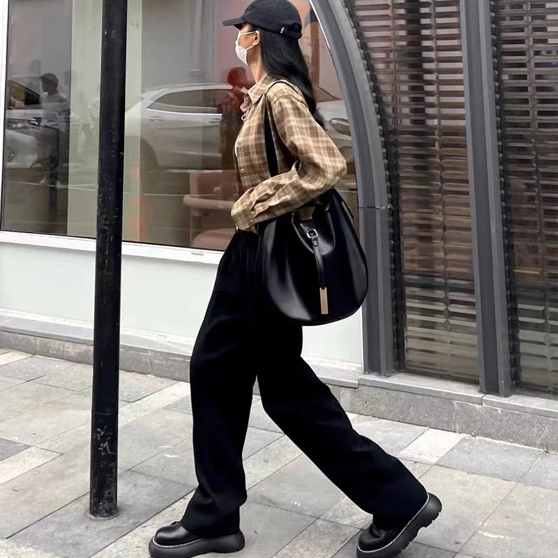 Bolso de mano de piel auténtica para mujer, bolsa Hobo de piel suave y