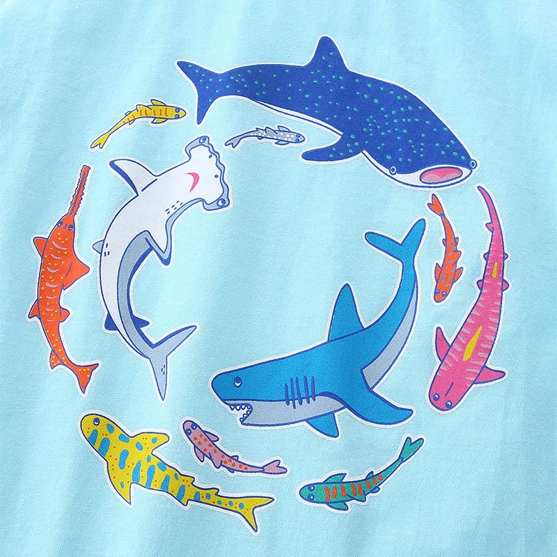 Blue New Design Boys T Shirts Cartoon Sea Sharks Children's Clothing t shirts Cotton Baby Boys Tops Tees Clothes