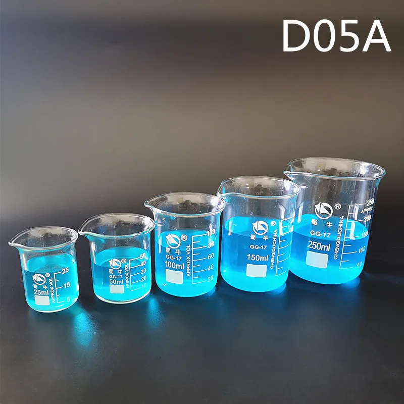 All Sizes 1Set Low Form Beaker Measuring Glass Chemistry Lab Borosilicate Glass Transparent Beaker
