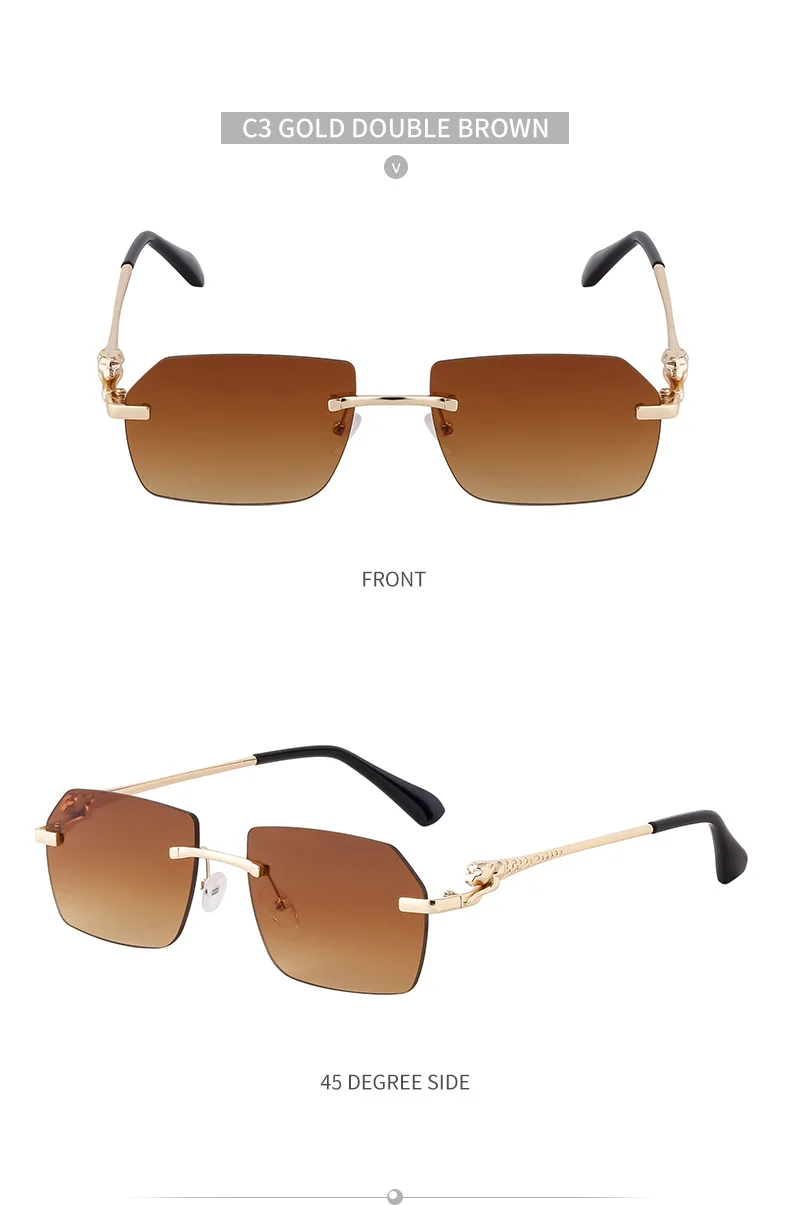 Retro Sonnenbrille Für Herren Quadratisch Randlos Leopard_voghion.com