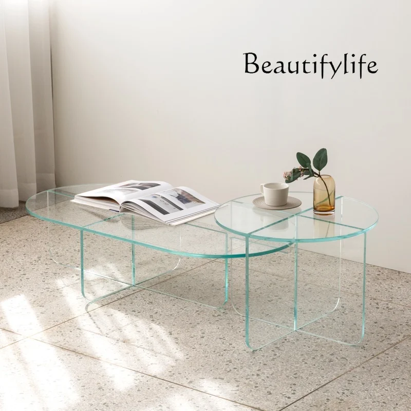 

Nordic Modern Minimalist Living Room Home Double round Coffee Table Small Apartment Glass Retro Table