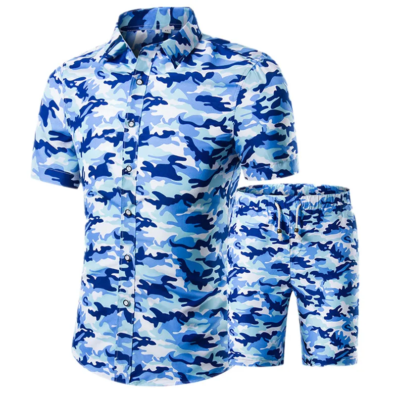 

2023 Summer Mens Fashion Camouflage Luxury Designer Shirts For Men Set Hawaiian Beach Male Short Sleeve Club Shirt Tops Blusas